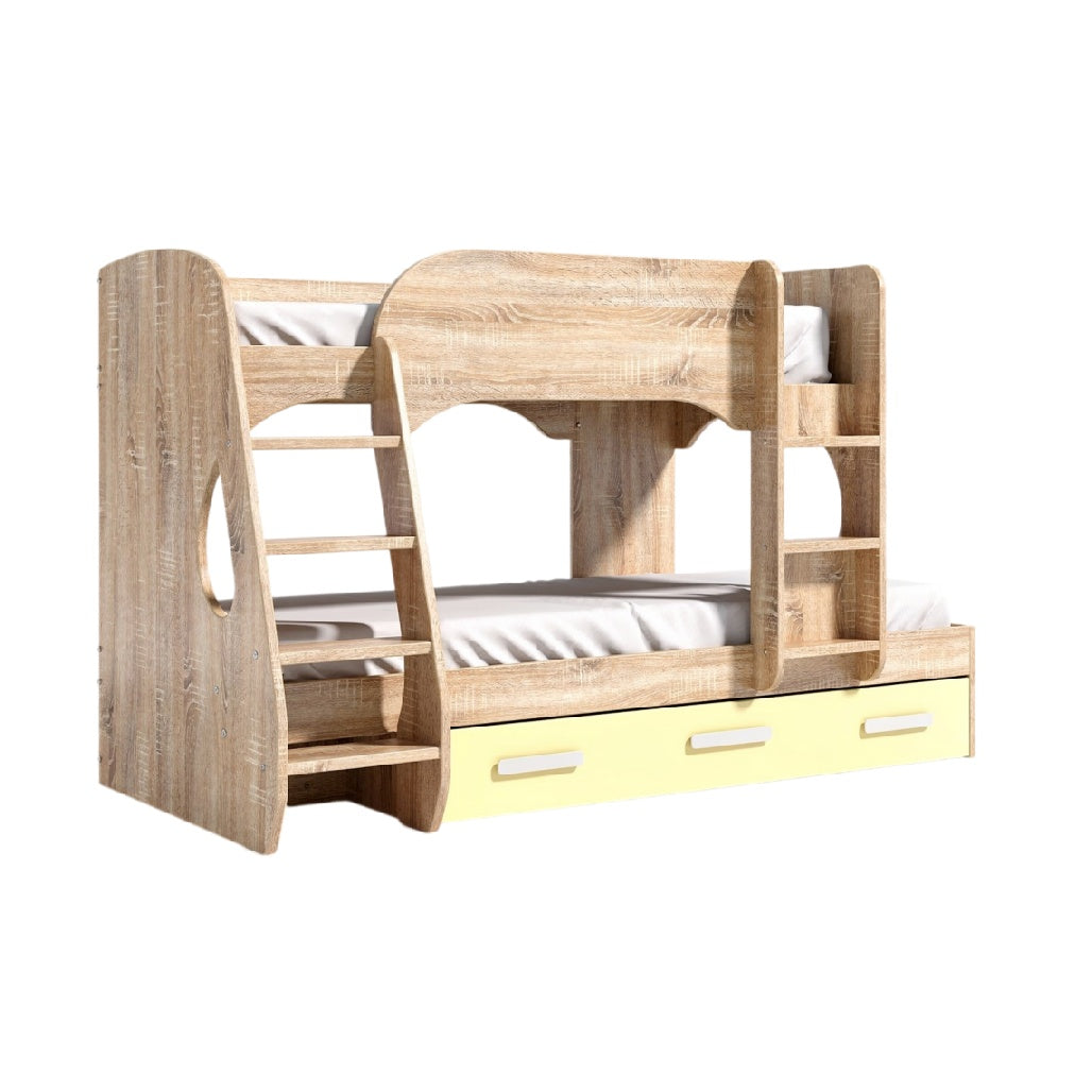 **Technische titel in het Nederlands: Multifunctioneel stapelbed met opbergruimte in naturel hout**